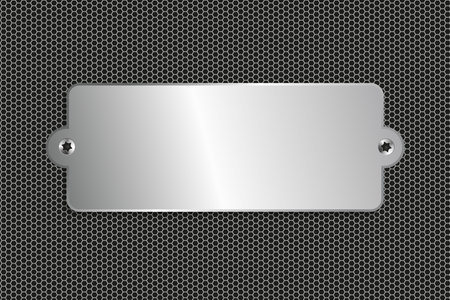 3d Name Engraving silver plate, Polished blank steel metal plate on Dark grid background steel metal texture surfaceのイラスト素材