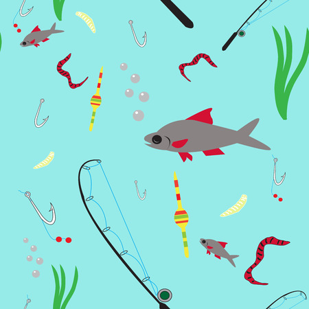Seamless patern with fishing tackle and baitのイラスト素材