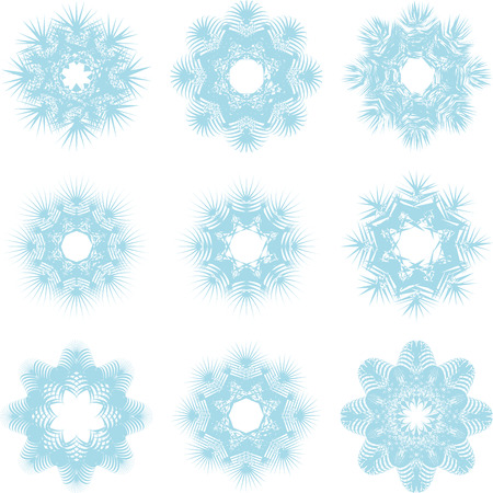 set of blue snowflakes on a white backgroundのイラスト素材