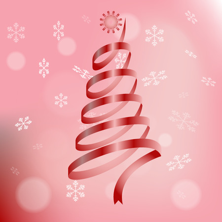 Christmas tree made of red ribbon on a pink backgroundのイラスト素材