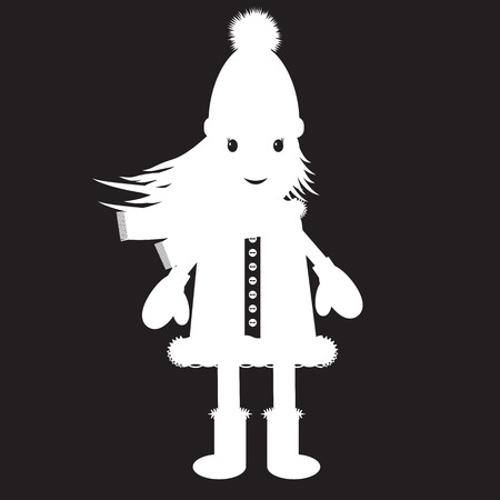 stencil girl in winter clothes with a scarf without colorのイラスト素材