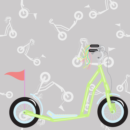scooter, green and fringed flag in the background seamless pattern of scootersのイラスト素材