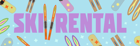 horizontal banner ski rental on a blue backgroundのイラスト素材