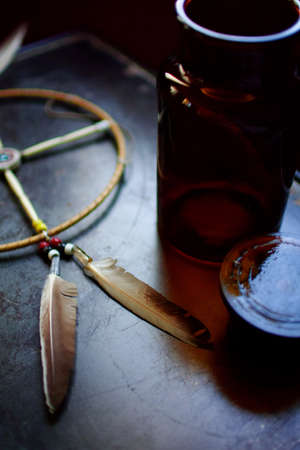 Feathers and Medicine wheelの写真素材