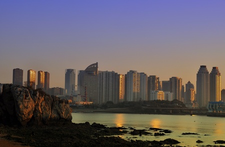 high-rise buildings were given golden color, has become golden yellow with the charming  reflections...