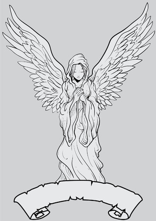Vector illustration of a hand drawn angelic figureのイラスト素材