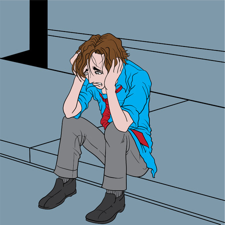 Vector illustration of a depressed manのイラスト素材
