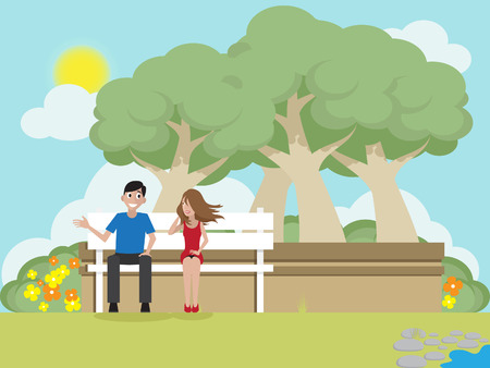 Couple having a date in a sunny parkのイラスト素材