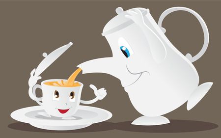 Cartoon teapot and teacupのイラスト素材