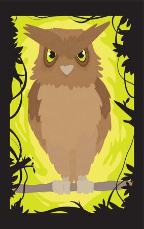 Owl on a tree branchのイラスト素材