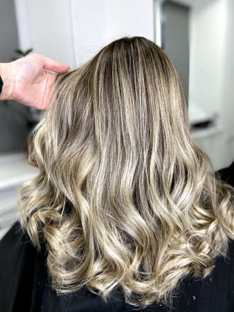 beautiful hair. hair coloring. dyed hair in a beauty salon.の写真素材