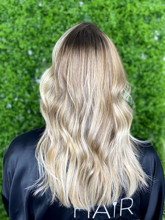 beautiful hair. hair coloring. dyed hair in a beauty salon.の写真素材