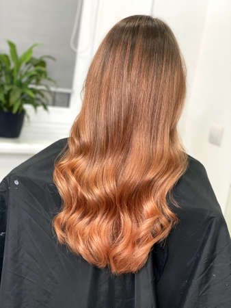 beautiful hair. hair coloring. dyed hair in a beauty salon.の写真素材