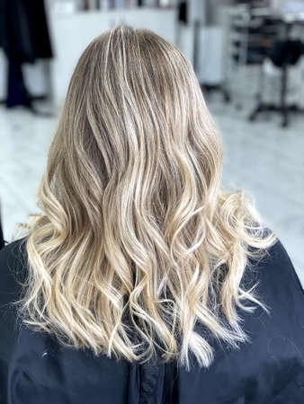 beautiful hair. hair coloring. dyed hair in a beauty salon.の写真素材