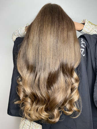 hair. dyed hair. hair coloring. beautiful hair. dyed hair in a beauty salon.の写真素材