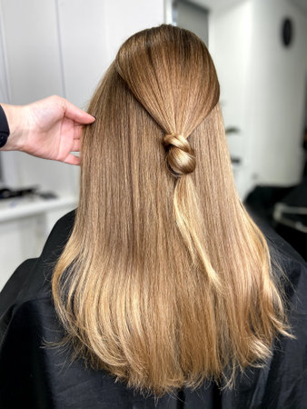 hair. dyed hair. hair coloring. beautiful hair. dyed hair in a beauty salon.の写真素材