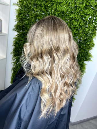 hair. dyed hair. hair coloring. beautiful hair. dyed hair in a beauty salon.の写真素材