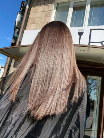 hair. dyed hair. hair coloring. beautiful hair. dyed hair in a beauty salon.の写真素材
