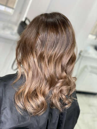 hair. dyed hair. hair coloring. beautiful hair. dyed hair in a beauty salon.の写真素材