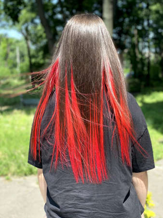 hair. dyed hair. hair coloring. beautiful hair. dyed hair in a beauty salon.の写真素材