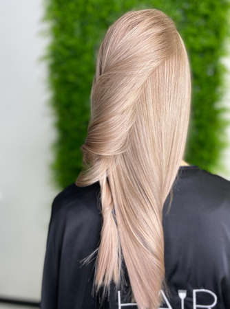 hair. dyed hair. hair coloring. beautiful hair. dyed hair in a beauty salon.の写真素材