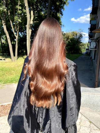 hair. dyed hair. hair coloring. beautiful hair. dyed hair in a beauty salon.の写真素材