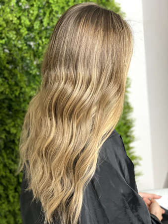 hair. dyed hair. hair coloring. beautiful hair. dyed hair in a beauty salon.の写真素材