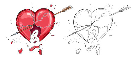 broken heart with arrow isolated on white backgroundのイラスト素材