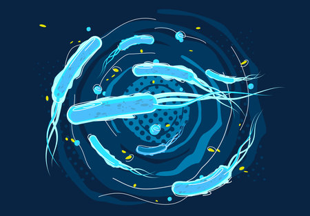 bacteria. Vector illustration in the form of a wave on a dark backgroundのイラスト素材