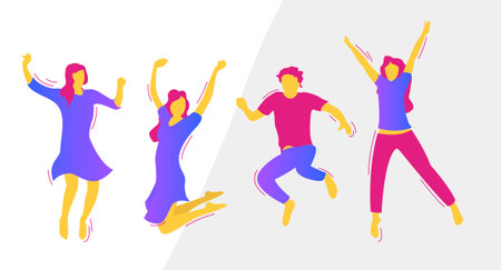 Vector image of silhouettes of people jumping in the airのイラスト素材