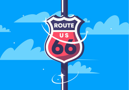 Vector image of legendary road sign route 66, retro style, legendary American routeのイラスト素材
