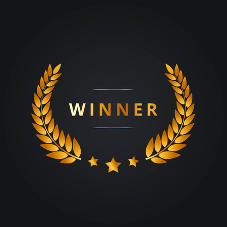 vector image of Golden wreath of leaves, winner wreath on dark backgroundのイラスト素材