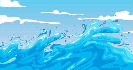 Blue water wave background. Vector illustration of a blue water wave.のイラスト素材