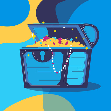 treasure chest. Vector illustration of a treasure chest full of gold.のイラスト素材