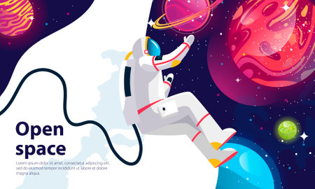 Astronaut in outer space. Flat style vector illustration for web designのイラスト素材