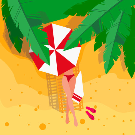 Beach woman with umbrella and flip flops. vector illustration.のイラスト素材