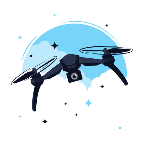 Drone with camera flying in the sky. Flat vector illustration.のイラスト素材