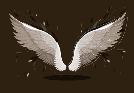 Vector illustration of the wing of an eagle flying on a dark backgroundのイラスト素材