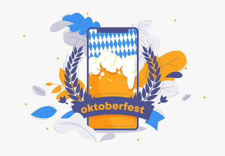 Oktoberfest banner with a glass of beer. vector illustrationの写真素材