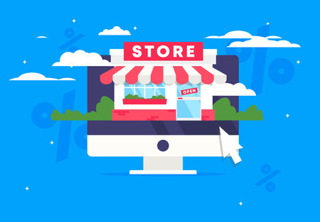 Flat design vector illustration concept of online store, online shopping.のイラスト素材