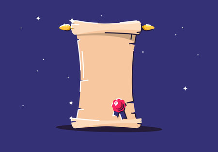 Vintage scroll with wax seal stamp. vector illustration in cartoon styleのイラスト素材