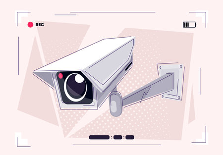 Vector illustration of video surveillance camera in flat style. Video surveillance concept.のイラスト素材