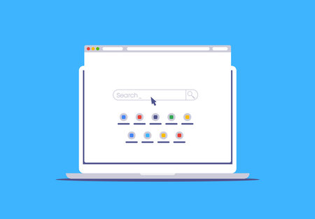 Laptop with search bar on screen. Vector illustration in flat styleのイラスト素材