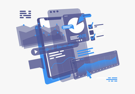 Vector illustration of a modern flat design concept of mobile app development and programming.のイラスト素材