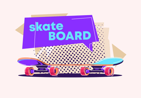 Skateboard in flat style with speech bubble. vector illustration.のイラスト素材
