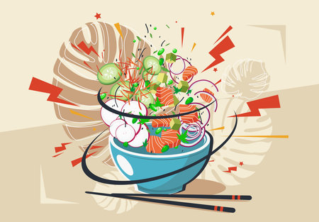 japanese food in a bowl with chopsticks vector illustration designのイラスト素材