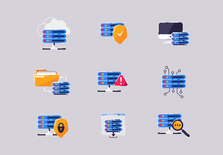 set of cloud computing and data center icons. vector illustration in flat styleのイラスト素材
