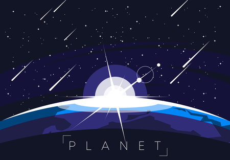 planets in space. Vector illustration of a space landscape with planets and stars.のイラスト素材