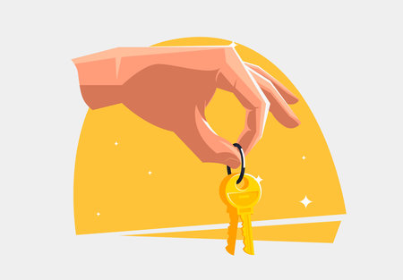 Hand holding key to success. Vector illustration in flat cartoon style.のイラスト素材
