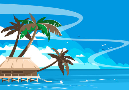 Palm tree on the background of the sea. vector illustration.のイラスト素材